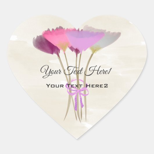 可愛いヴィンテージしゃれている水彩牡丹シール ハートシール (正面)