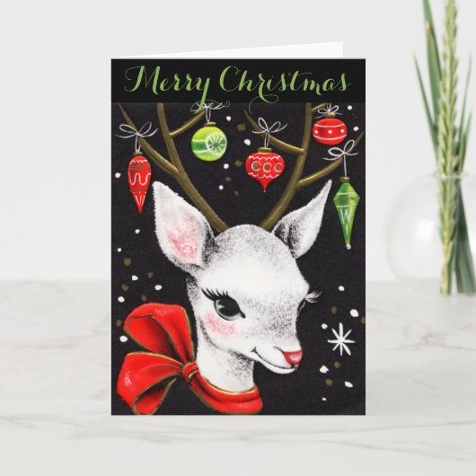 可愛いヴィンテージのクリスマスカード、かわいいベビー鹿、ビクター シーズンカード (正面)