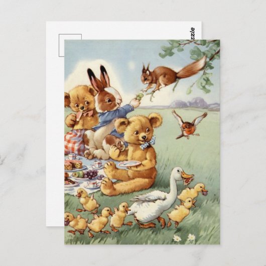 可愛いヴィンテージの森の動物のはがき ポストカード (正面/裏面)