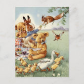 可愛いヴィンテージの森の動物のはがき ポストカード (正面)