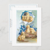 可愛いヴィンテージの雛、花と復活祭の挨拶 ポストカード (正面/裏面)