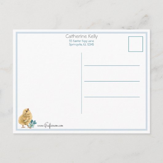 可愛いヴィンテージの雛、花と復活祭の挨拶 ポストカード (裏面)