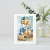 可愛いヴィンテージの雛、花と復活祭の挨拶 ポストカード (スタンド正面)