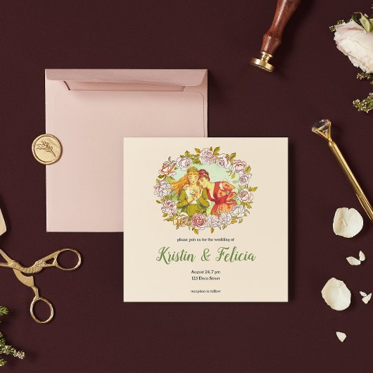 可愛いヴィンテージアールヌーボーLGBTQツブライド結婚ズ