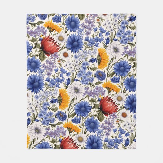 可愛いヴィンテージインスパイアの花柄 フリースブランケット (正面)