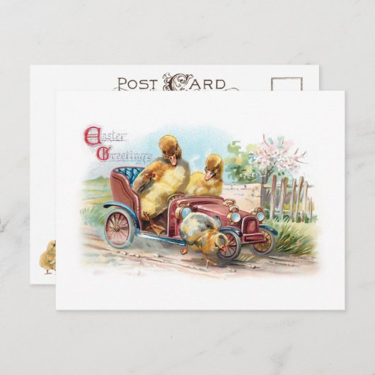 可愛いヴィンテージイースターダックスinロードスター ポストカード (正面/裏面)