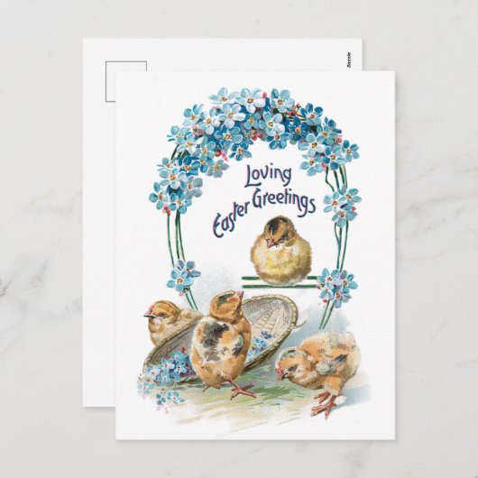 可愛いヴィンテージイースター忘れチックス&ブルーメノー シーズンポストカード (正面/裏面)