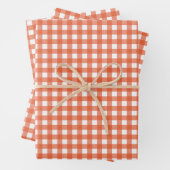 可愛いヴィンテージオレンジのギンガムプレイドパターン ラッピングペーパーシート (インサイチュ)