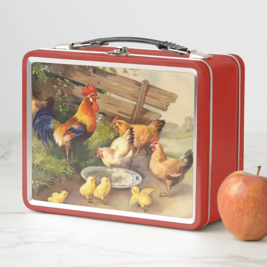 可愛いヴィンテージカントリーロースターレシピボックス メタルランチボックス (インサイチュ)