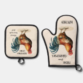 可愛いヴィンテージカントリーロースター祖母 鍋つかみ&鍋敷きセット