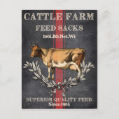 可愛いヴィンテージカントリー食べ物を与えの牛袋はがき ポストカード (正面)