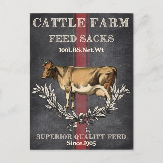 可愛いヴィンテージカントリー食べ物を与えの牛袋はがき ポストカード (正面)