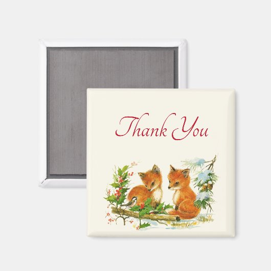 可愛いヴィンテージキツネレトロクリスマスサンキュートサンキュー マグネット (正面/裏面)