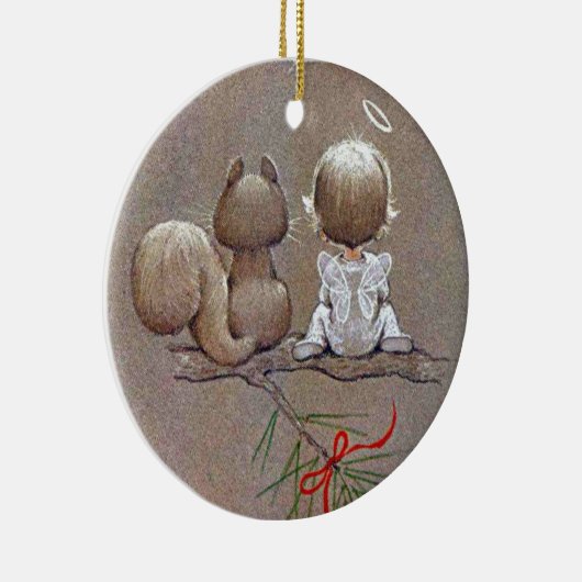 可愛いヴィンテージクリスマスエンジェルとリス セラミックオーナメント (右)