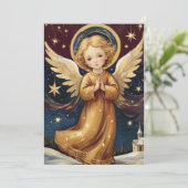 可愛いヴィンテージクリスマスエンジェルカスタムメッセージ シーズンカード (スタンド正面)