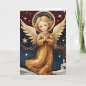 可愛いヴィンテージクリスマスエンジェルカスタムメッセージ シーズンカード (正面)