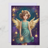 可愛いヴィンテージクリスマスエンジェルカスタムメッセージ シーズンカード (正面/裏面)