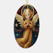 可愛いヴィンテージクリスマスエンジェルカスタムメッセージ セラミックオーナメント (右)