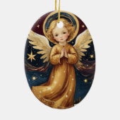 可愛いヴィンテージクリスマスエンジェルカスタムメッセージ セラミックオーナメント (裏面)