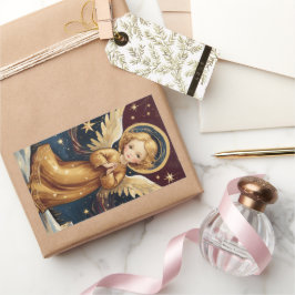 可愛いヴィンテージクリスマスエンジェルカスタムメッセージ 長方形シール