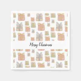 可愛いヴィンテージクリスマスギフト水彩画 スタンダードカクテルナプキン