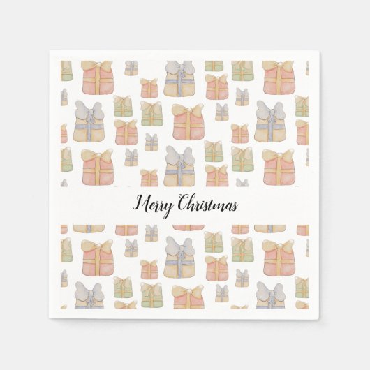 可愛いヴィンテージクリスマスギフト水彩画 スタンダードカクテルナプキン (正面)