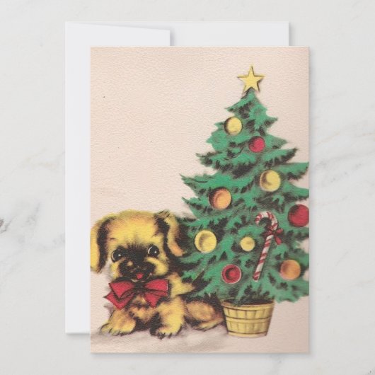 可愛いヴィンテージクリスマスドッグクリスマスツリー シーズンカード (正面)