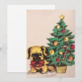 可愛いヴィンテージクリスマスドッグクリスマスツリー シーズンカード (正面/裏面)