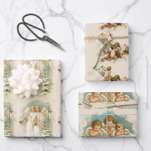 可愛いヴィンテージクリスマスビクトリアン天使 ラッピングペーパーシート (正面)