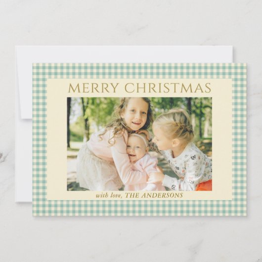 可愛いヴィンテージクリスマス写真ジンガムのプライド シーズンカード (正面)