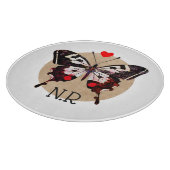 可愛いヴィンテージグランジバタフライ&ハートモノグラムの カッティングボード (角)