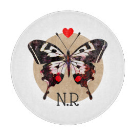 可愛いヴィンテージグランジバタフライ&ハートモノグラムの カッティングボード