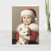 可愛いヴィンテージサンタガールとアメリカンエスキモ サンキューカード (正面)