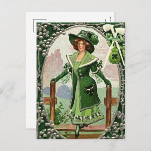 可愛いヴィンテージサンパトリックの日ハガキ シーズンポストカード (正面/裏面)