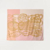 可愛いヴィンテージタコラインアートイラストレーションinピンク タペストリー (正面(横))