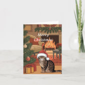 可愛いヴィンテージタビー猫クリスマスカード シーズンカード (正面)