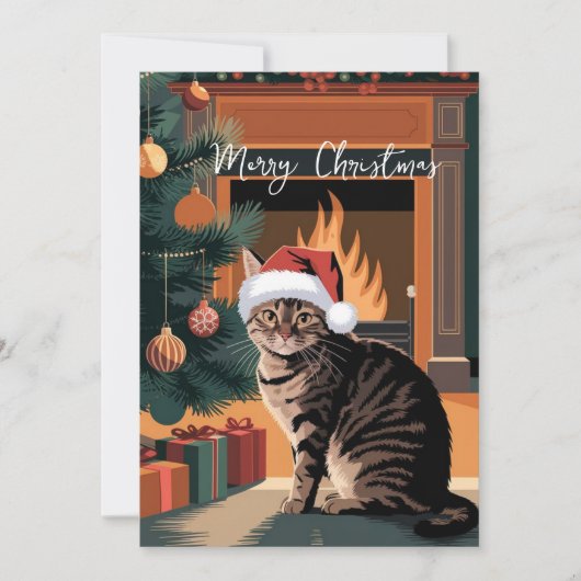 可愛いヴィンテージタビー猫クリスマスカード シーズンカード (正面)