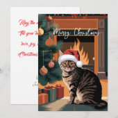 可愛いヴィンテージタビー猫クリスマスカード シーズンカード (正面/裏面)