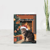 可愛いヴィンテージタビー猫クリスマスカード シーズンカード (正面)