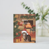 可愛いヴィンテージタビー猫クリスマスカード シーズンカード (スタンド正面)