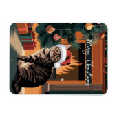 可愛いヴィンテージタビー猫クリスマスカード マグネット (横)