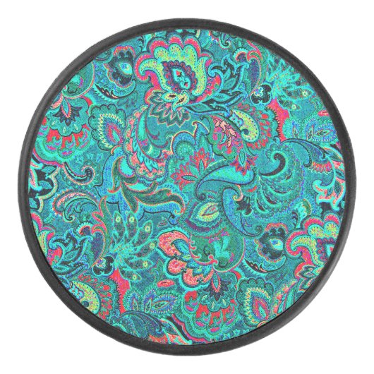 可愛いヴィンテージターコイズフローラのカフリンク アイスホッケーパック (正面)