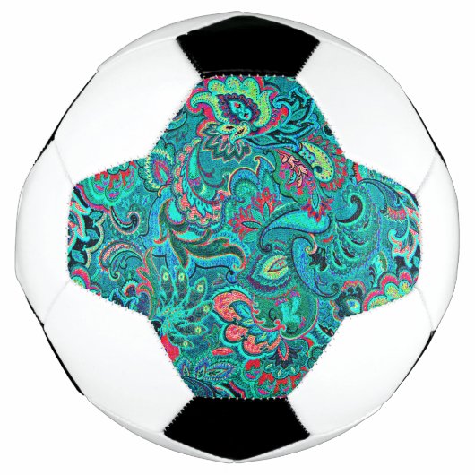 可愛いヴィンテージターコイズフローラのカフリンク サッカーボール (正面)