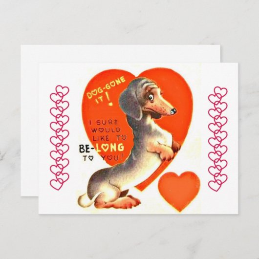 可愛いヴィンテージダッチシュント子犬バレンタイン ポストカード (正面/裏面)