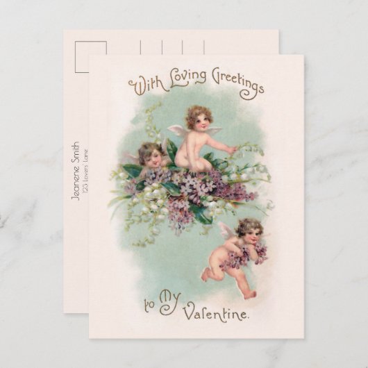 可愛いヴィンテージチェルーブとヴィオレットバレンタインデー ポストカード (正面/裏面)