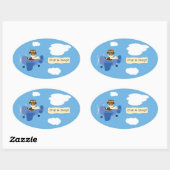 可愛いヴィンテージテディベアパイロット男の子シール 楕円形シール (シート)