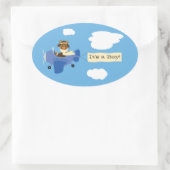 可愛いヴィンテージテディベアパイロット男の子シール 楕円形シール (バッグ)