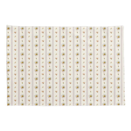 可愛いヴィンテージデイジーストライプクリームホワイト 枕カバー (裏面-右)