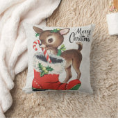 可愛いヴィンテージトナカイとキャンディーケーン枕 クッション (ブランケット)