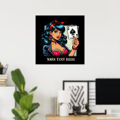 可愛いヴィンテージトランプのポーカーレディーアド文字 ポスター (ホームオフィス)